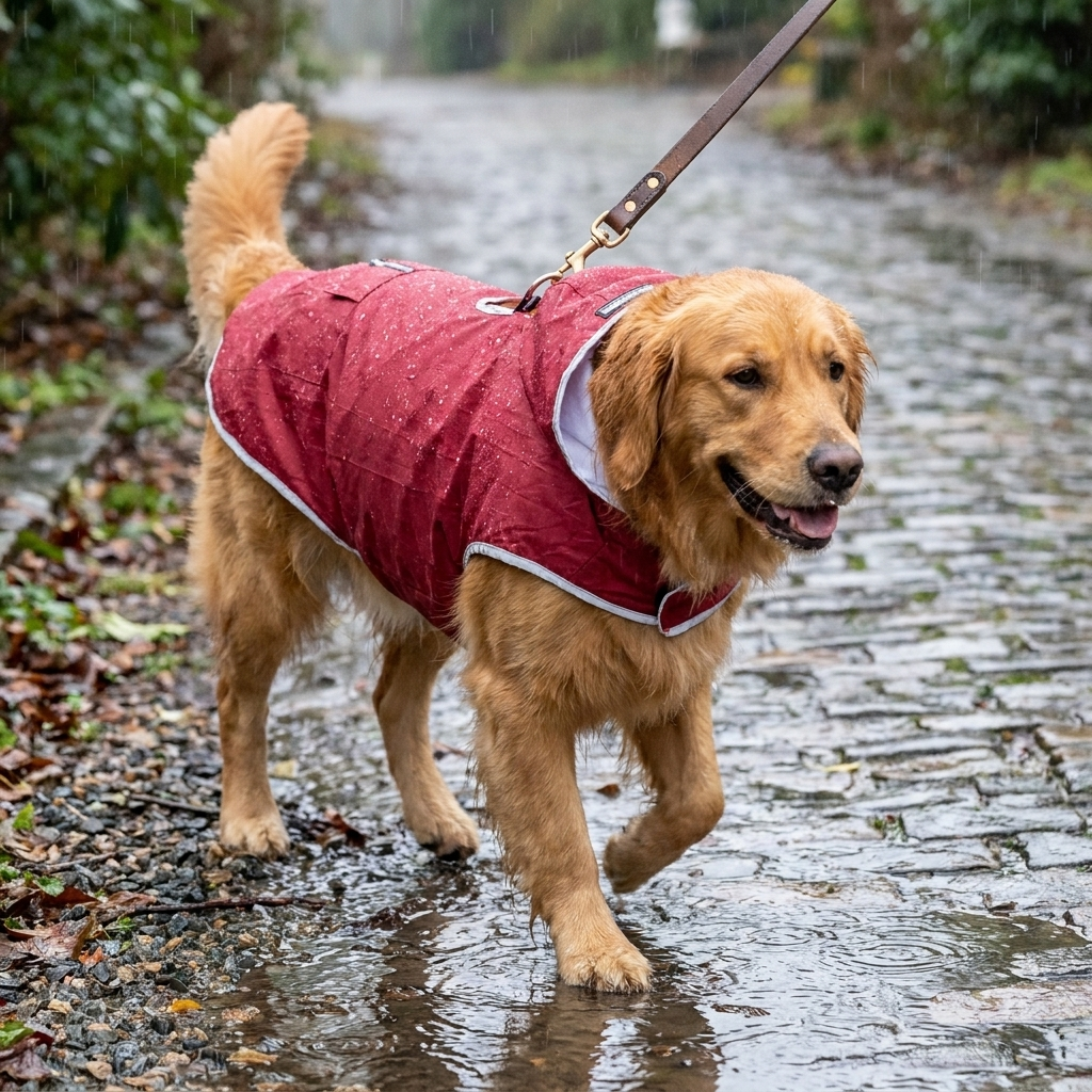 Reflective Hooded Dog Raincoat with Lead Hole