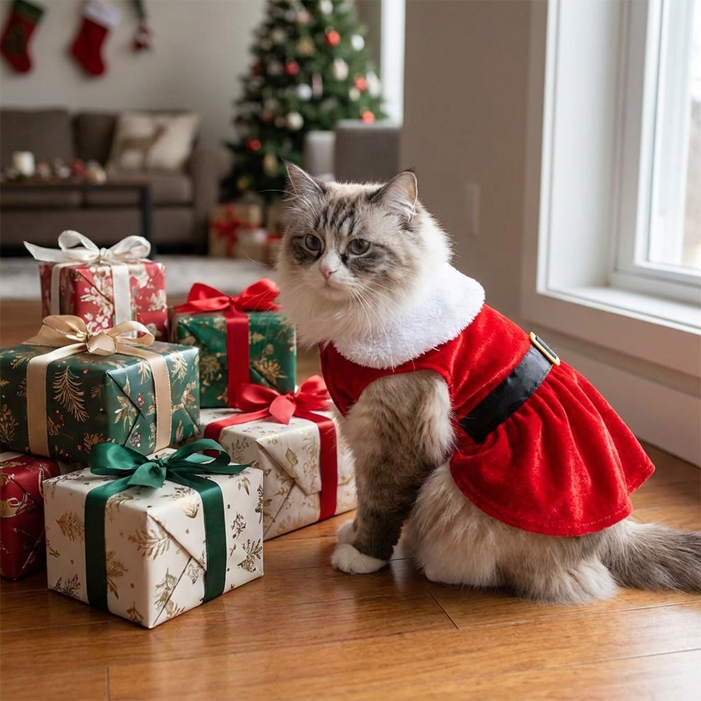 Santa Christmas Dress for Cats & Small Dogs