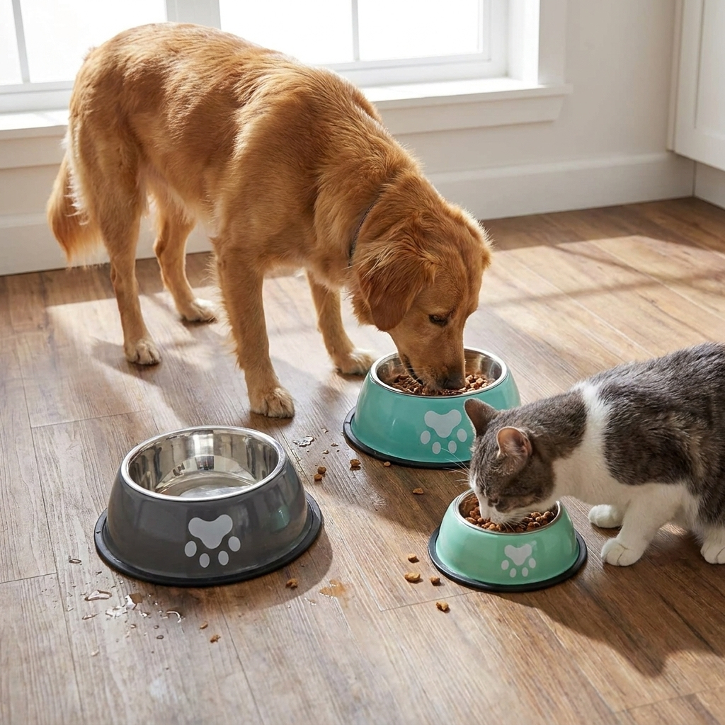 Stainless Steel Paw Print Bowl for Cats & Dogs